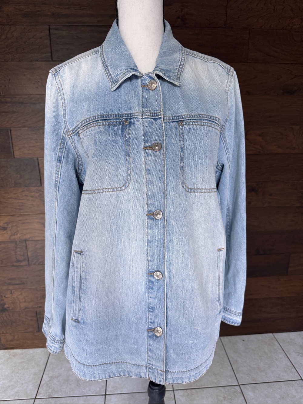 Classic Light Blue Denim Jacket with Button Front